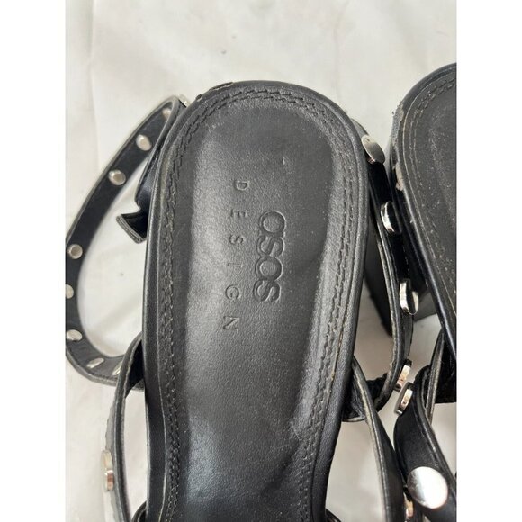 ASOS DESIGN Womens Harlow studded blocked heeled sandals in black US SIZE 7 - Picture 4 of 12